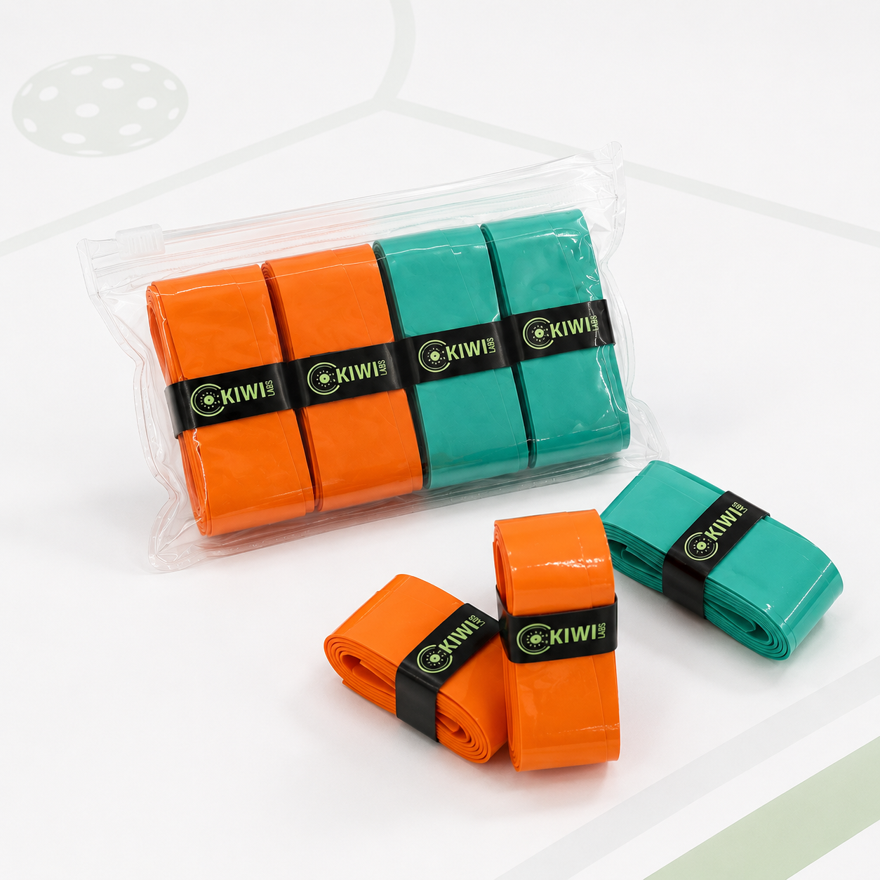 KiwiLabs Overgrip 4-Pack Orange and Teal |Tacky Pickleball Paddle Overgrip 2.0